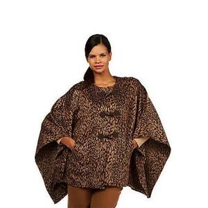 Isaac Mizrahi Live Womens 3X Brown Leopard Blanket Coat with Toggles NWT‎